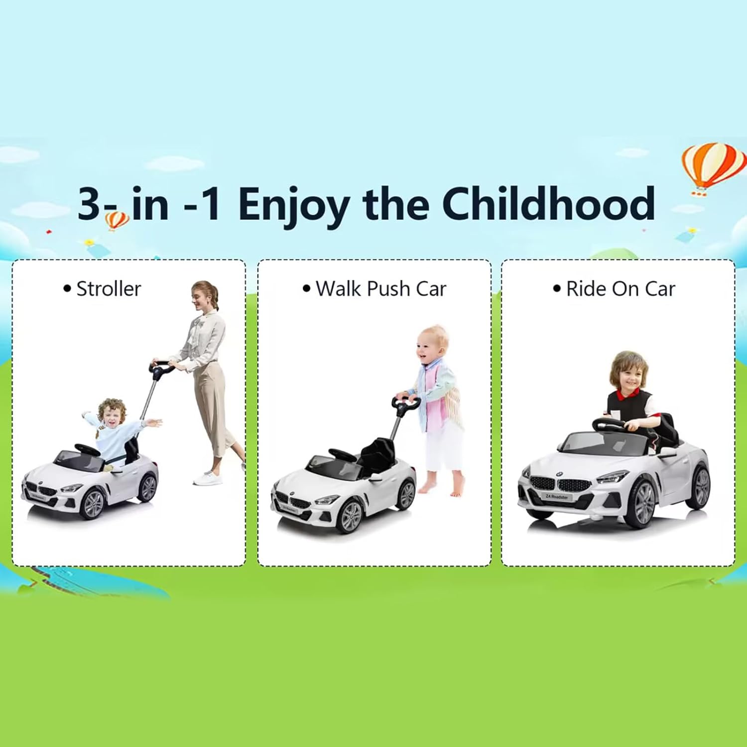 Officially Licensed BMW Z4 Toddler Push Ride-On Car with Adjustable Push Handle, Music Horn & Silent Wheels