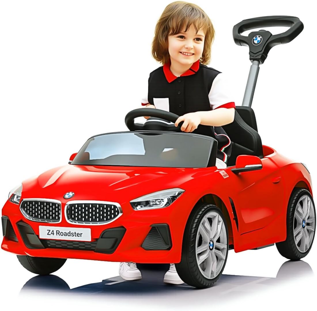 Officially Licensed BMW Z4 Toddler Push Ride-On Car with Adjustable Push Handle, Music Horn & Silent Wheels