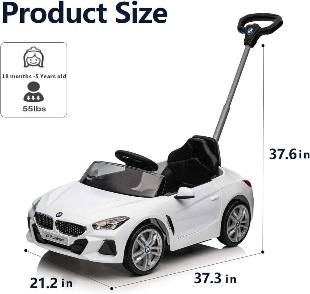 Officially Licensed BMW Z4 Toddler Push Ride-On Car with Adjustable Push Handle, Music Horn & Silent Wheels