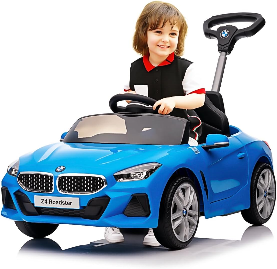 Officially Licensed BMW Z4 Toddler Push Ride-On Car with Adjustable Push Handle, Music Horn & Silent Wheels