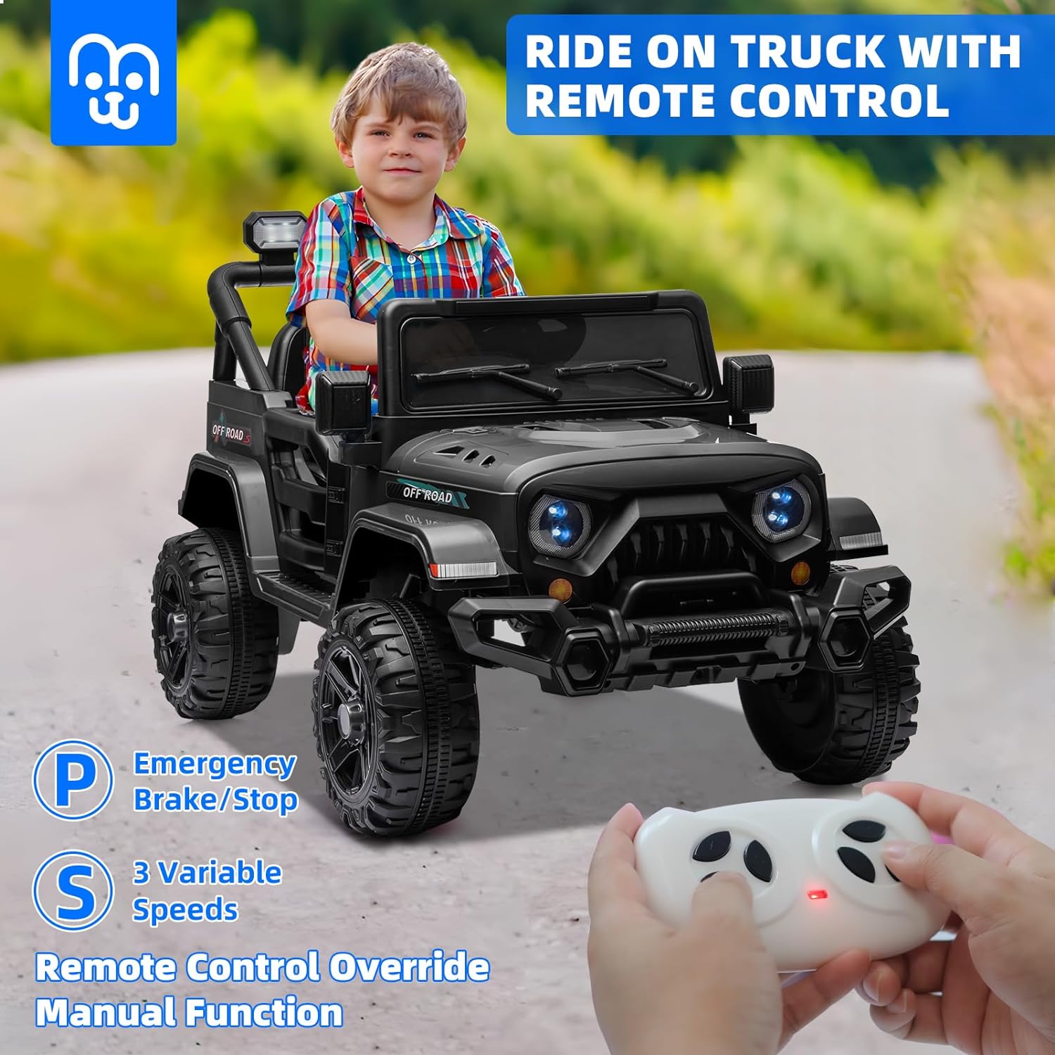 12V Kids Electric Ride-On Truck with Parent Remote, Dual Motors, Bluetooth Music & LED Lights
