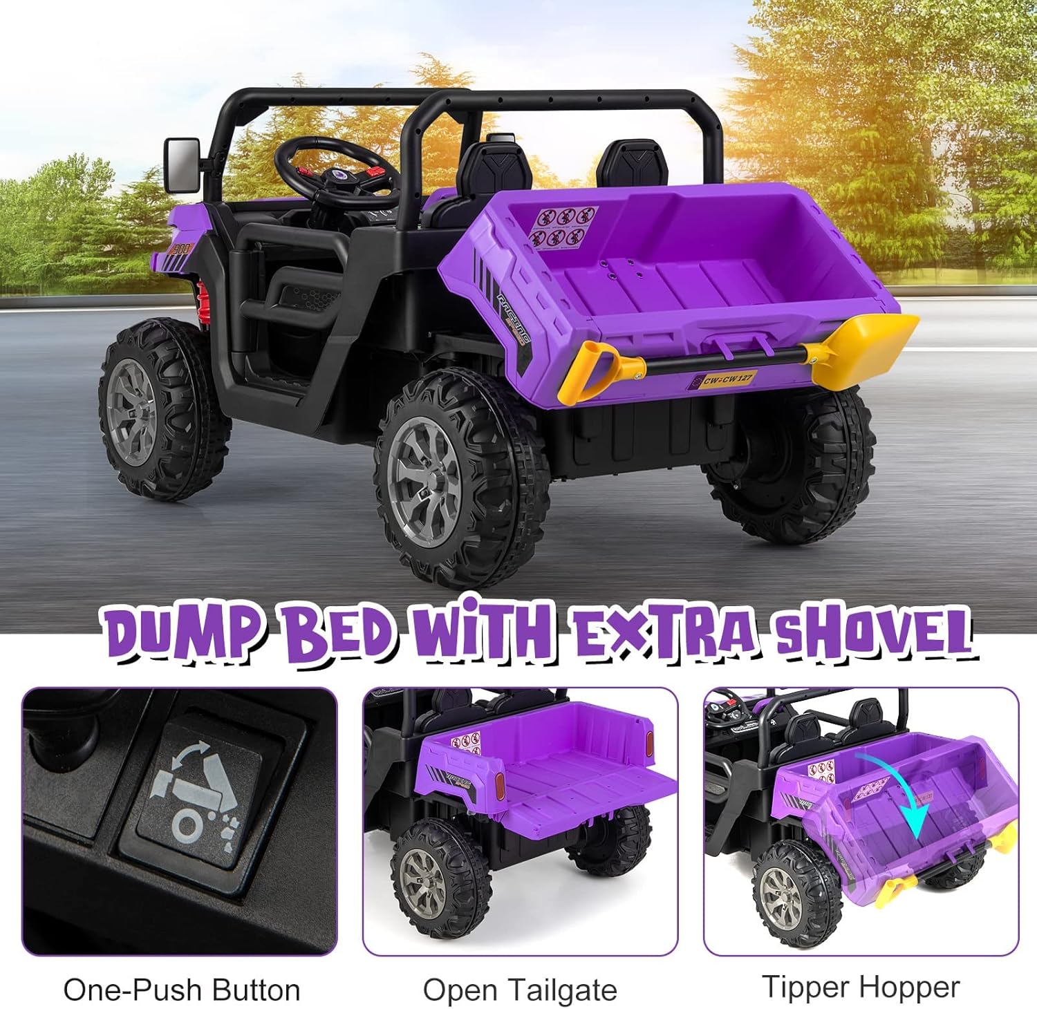 12V 2-Seater Kids Electric Ride-On UTV with Parent Remote, Dump Bed, Music & Rocking Function