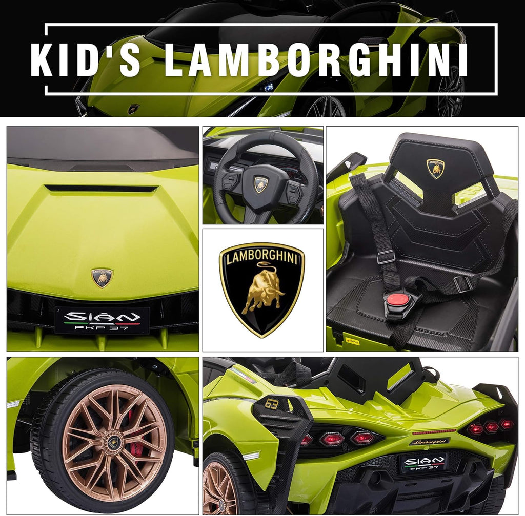 12V Licensed Lamborghini SIAN Kids Electric Ride-On Car with Parent Remote, LED Lights & Safety Belt