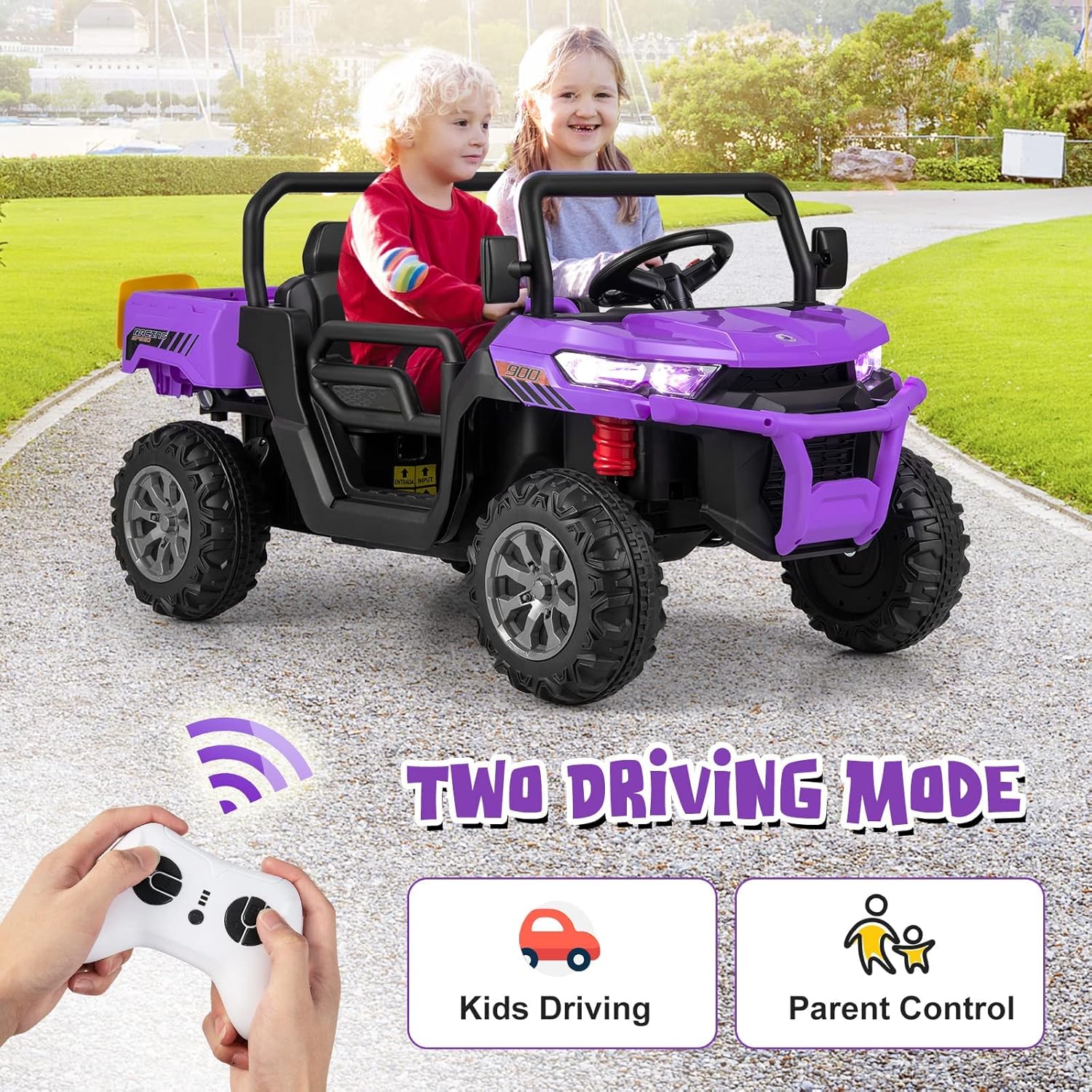 12V 2-Seater Kids Electric Ride-On UTV with Parent Remote, Dump Bed, Music & Rocking Function