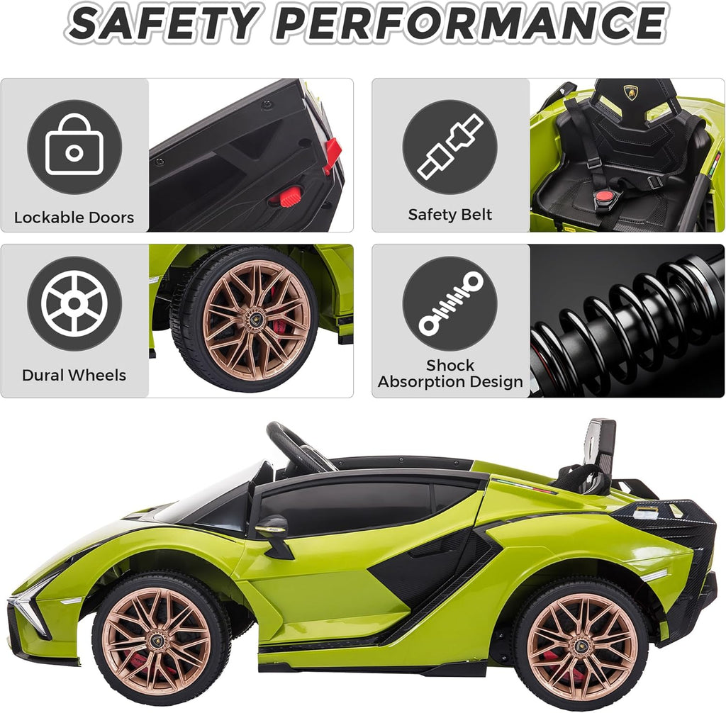 12V Licensed Lamborghini SIAN Kids Electric Ride-On Car with Parent Remote, LED Lights & Safety Belt