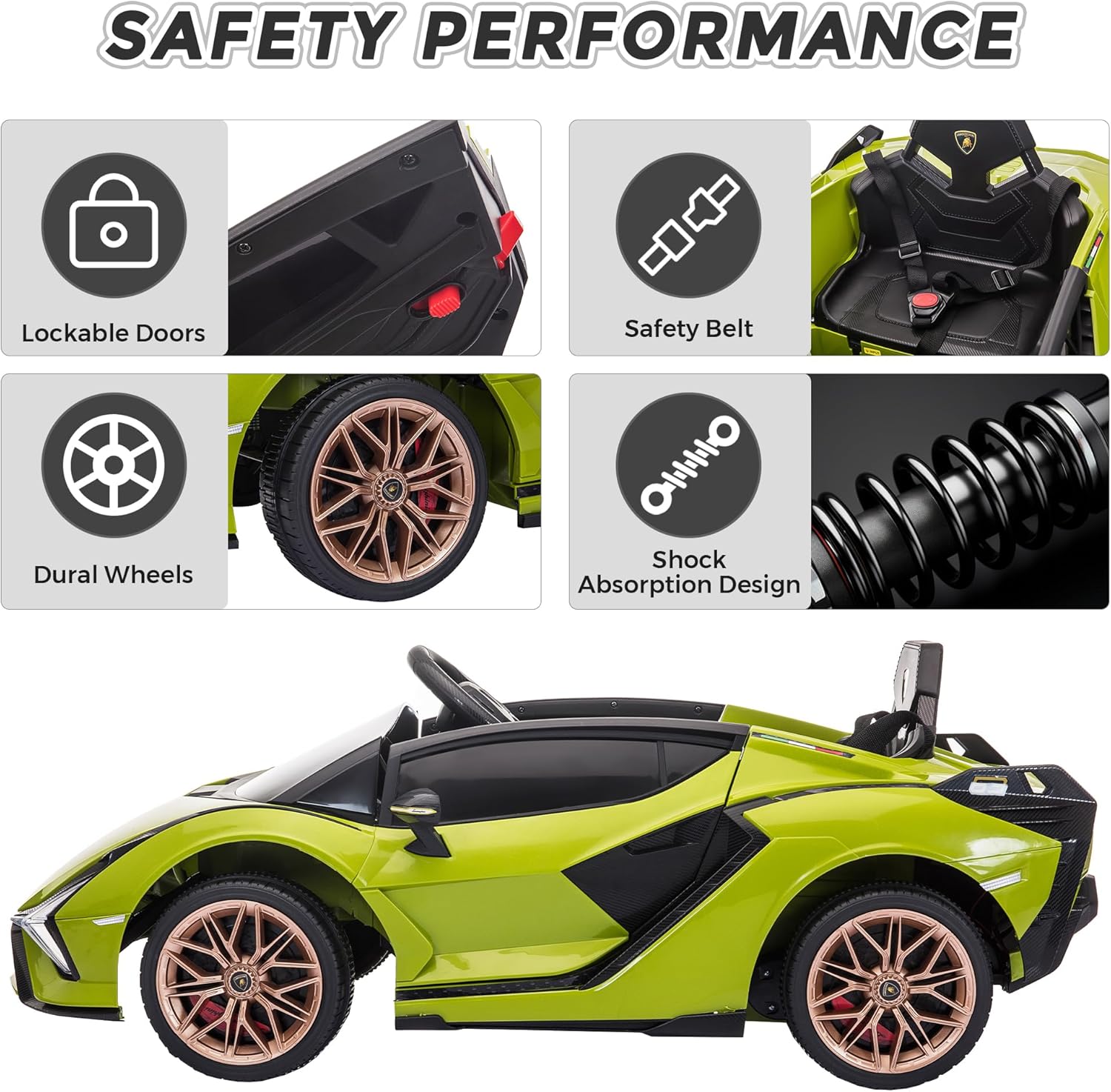 12V Licensed Lamborghini SIAN Kids Electric Ride-On Car with Parent Remote, LED Lights & Safety Belt