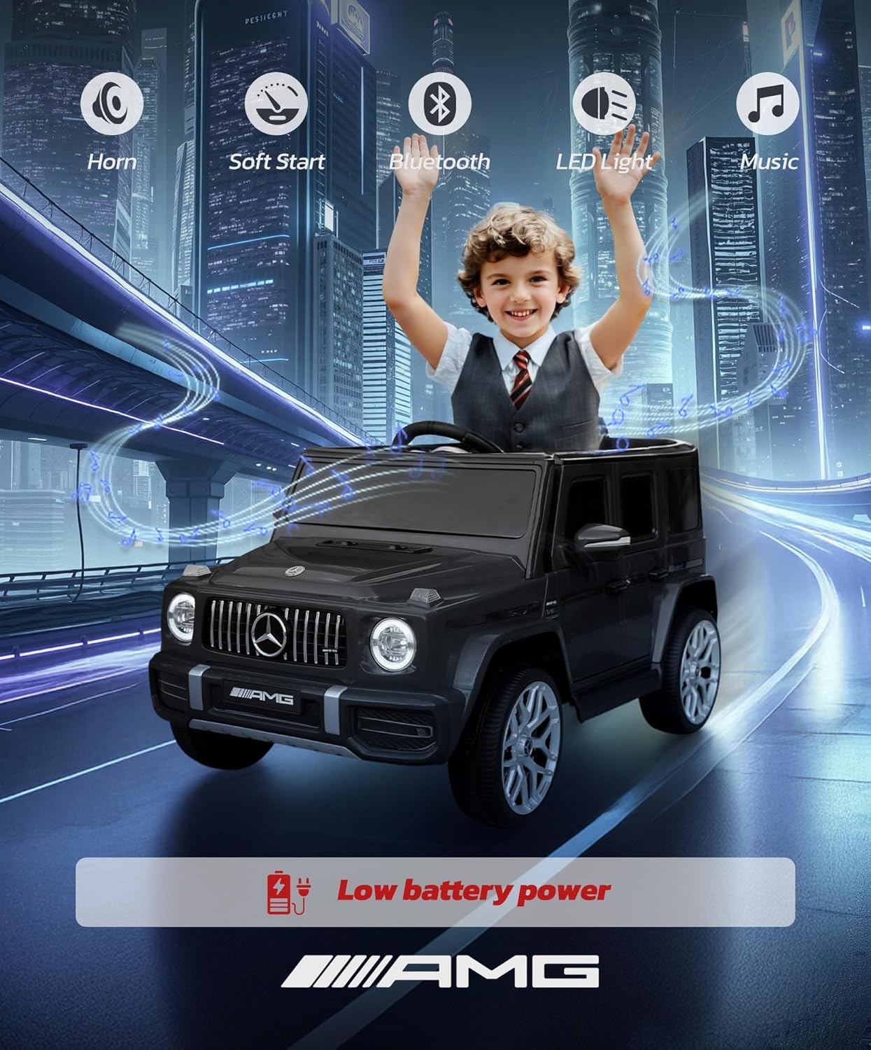 12V Licensed Mercedes-Benz AMG G63 Kids Electric Ride-On Car with Parent Remote, LED Lights, Bluetooth & Smooth Start