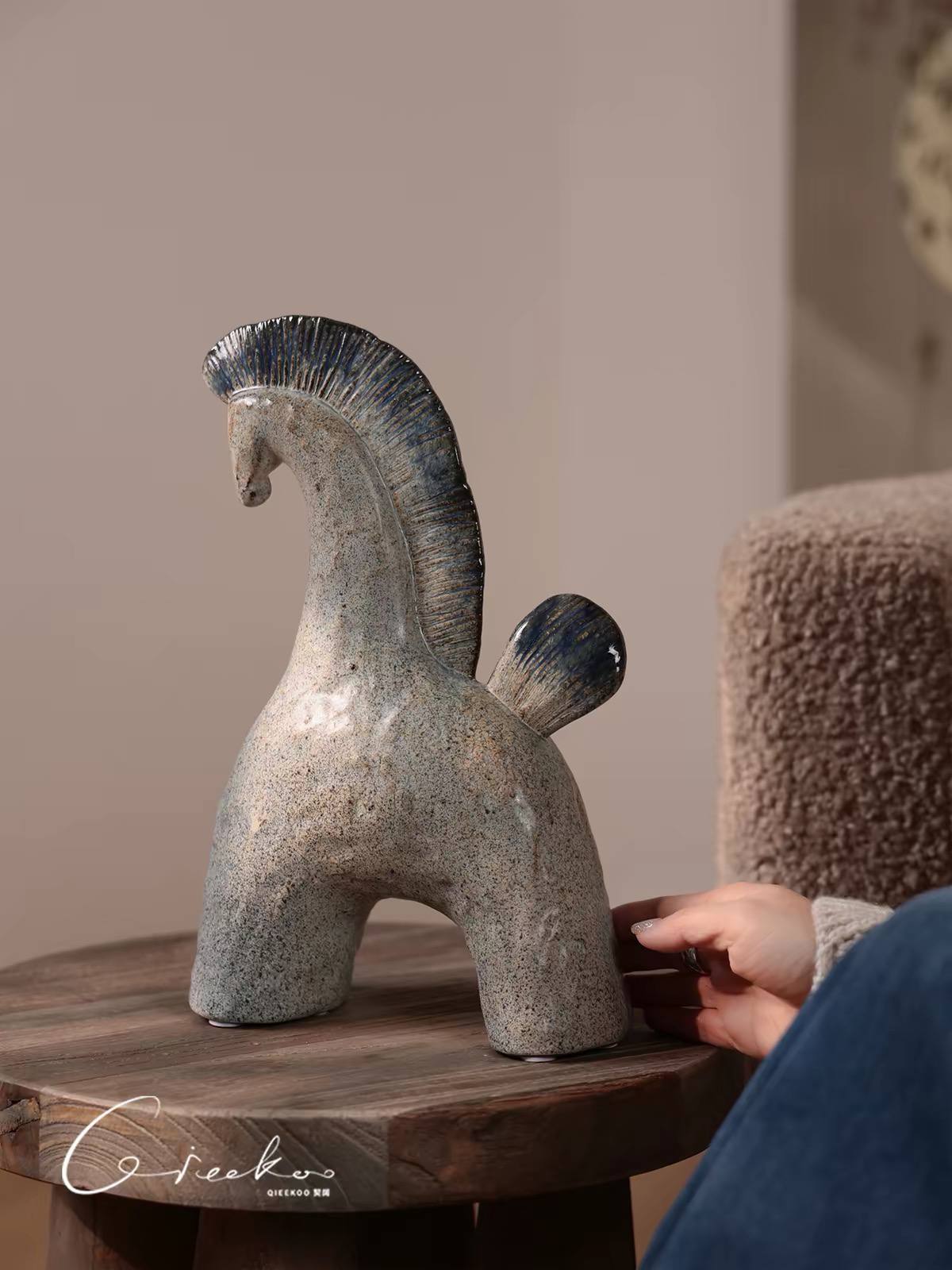 Set of 2 Rustic Abstract Horse Statues
