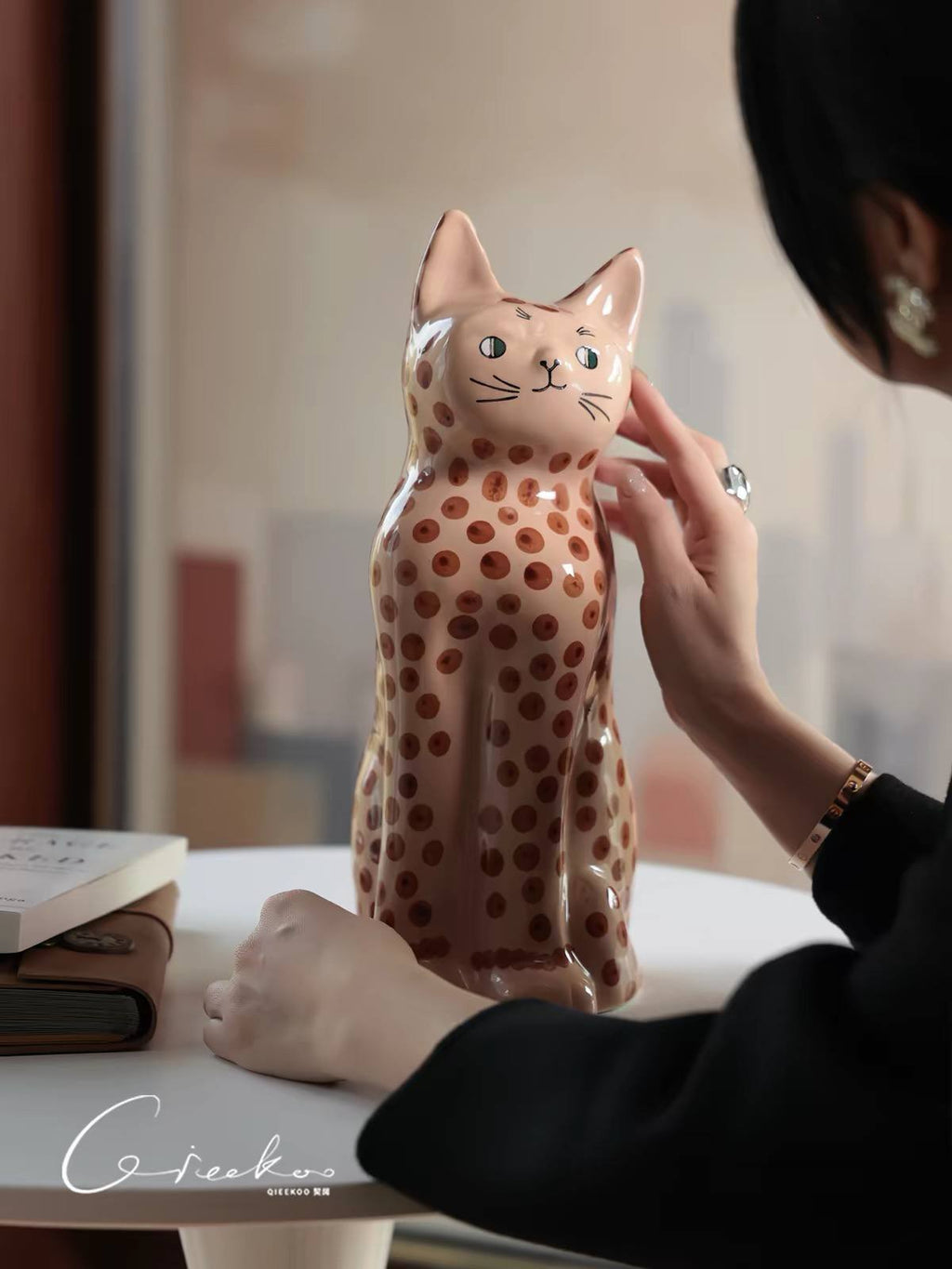 Quirky Spotted Cat Statue Decor