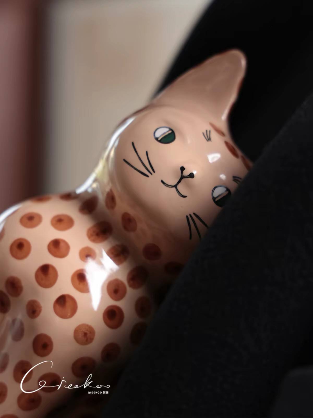 Quirky Spotted Cat Statue Decor